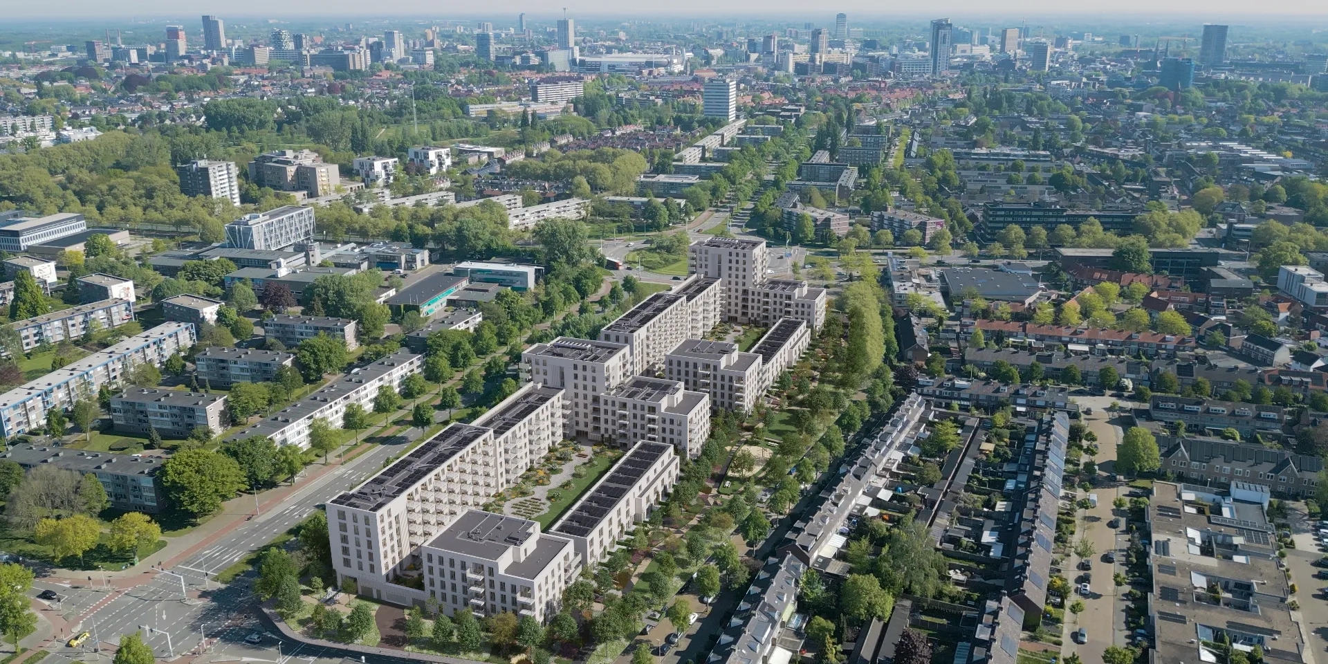 Volgelvlucht impressie van nieuwbouwproject INCK Eindhoven