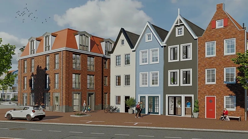 Appartementen en herenhuizen aan de straatkant