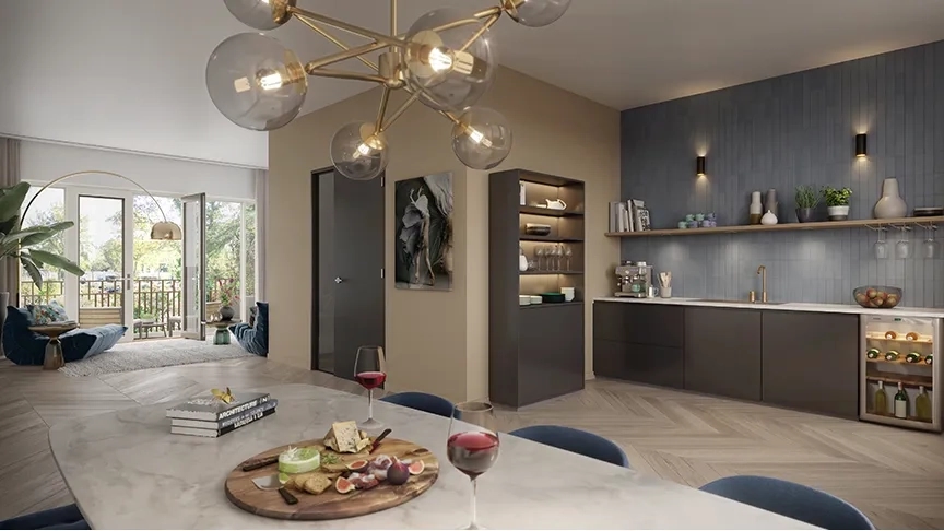 Impressie moderne keuken in appartement